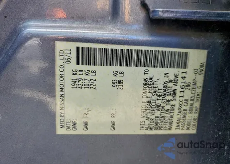 2012 Nissan Altima Base from USA, damaged, VIN 1N4AL2APXCC116141